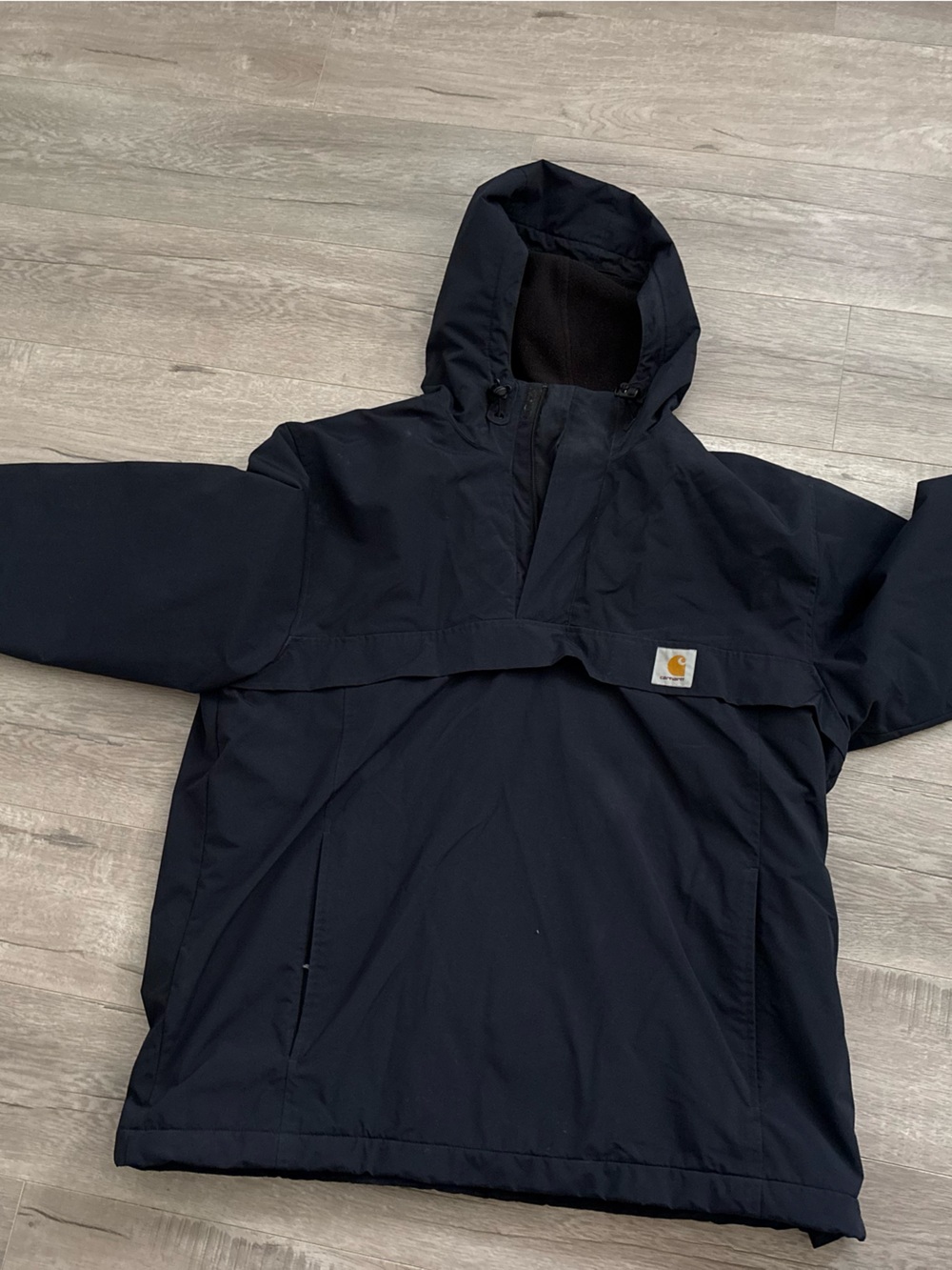 Carhartt Navy Hooded Work Jacket with Fleece Lining